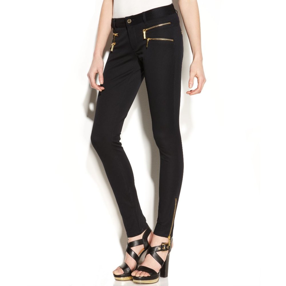 Michael Kors skinny black pants with gold zippers, size 4, NEW.